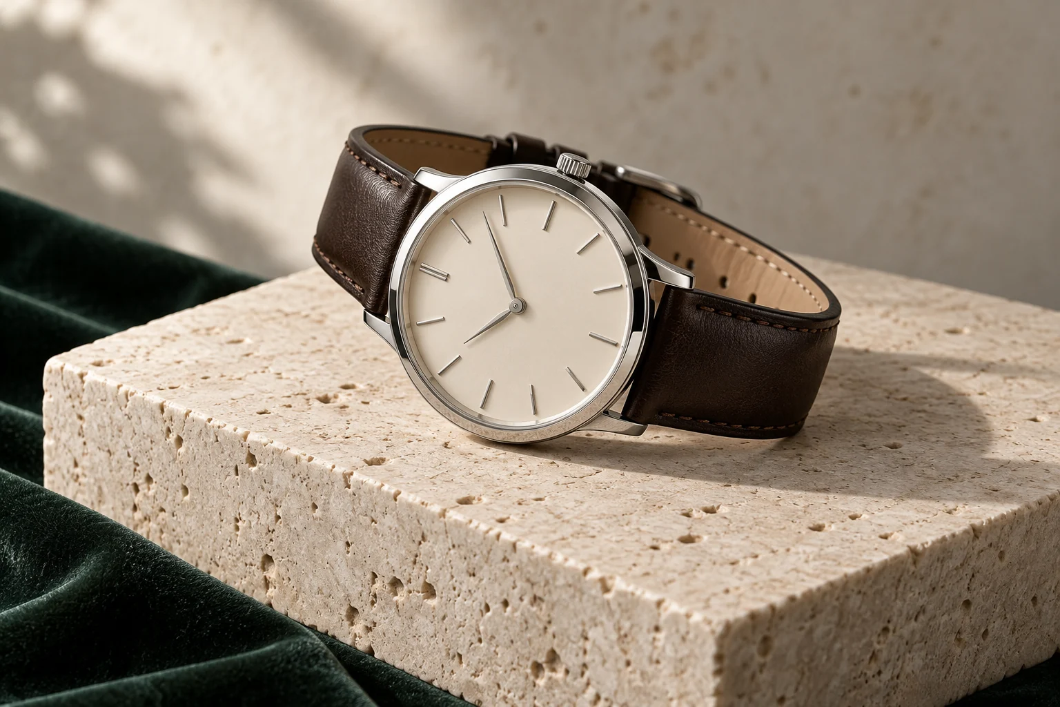 An unbranded dress watch illustrating a fictional watch retailer’s product page